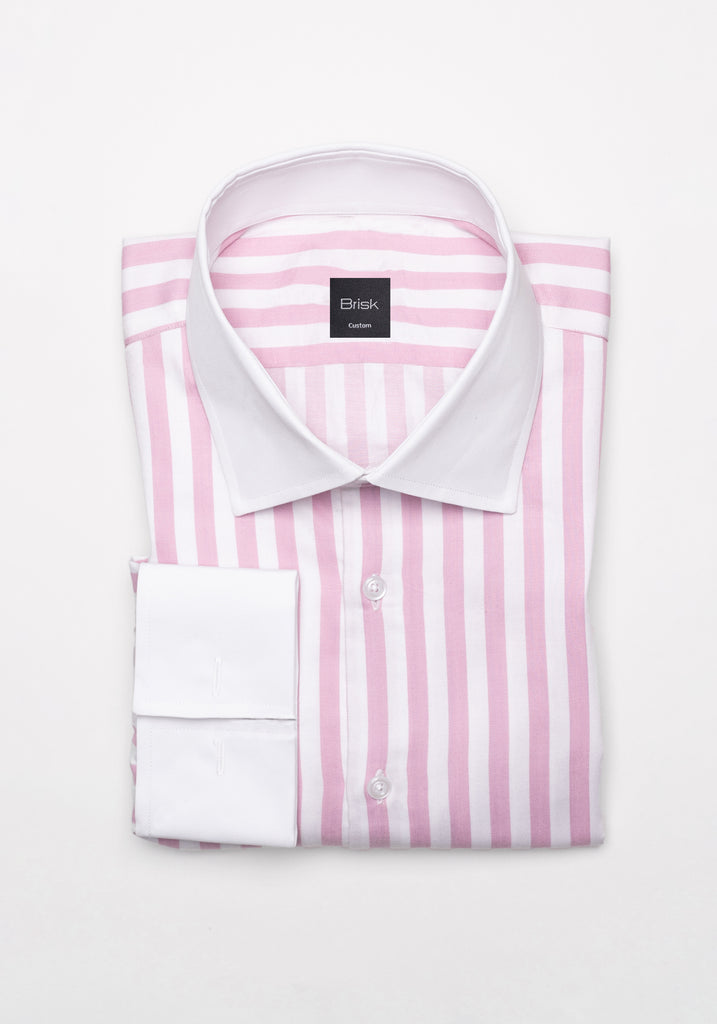 Pink Twill Bold Stripes Pima Cotton Shirt - White High Cutaway Classic Collar