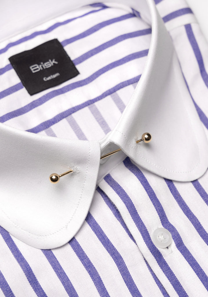 Purple Wide Stripes Soft Textured Pima Cotton - White Club Pin Collar