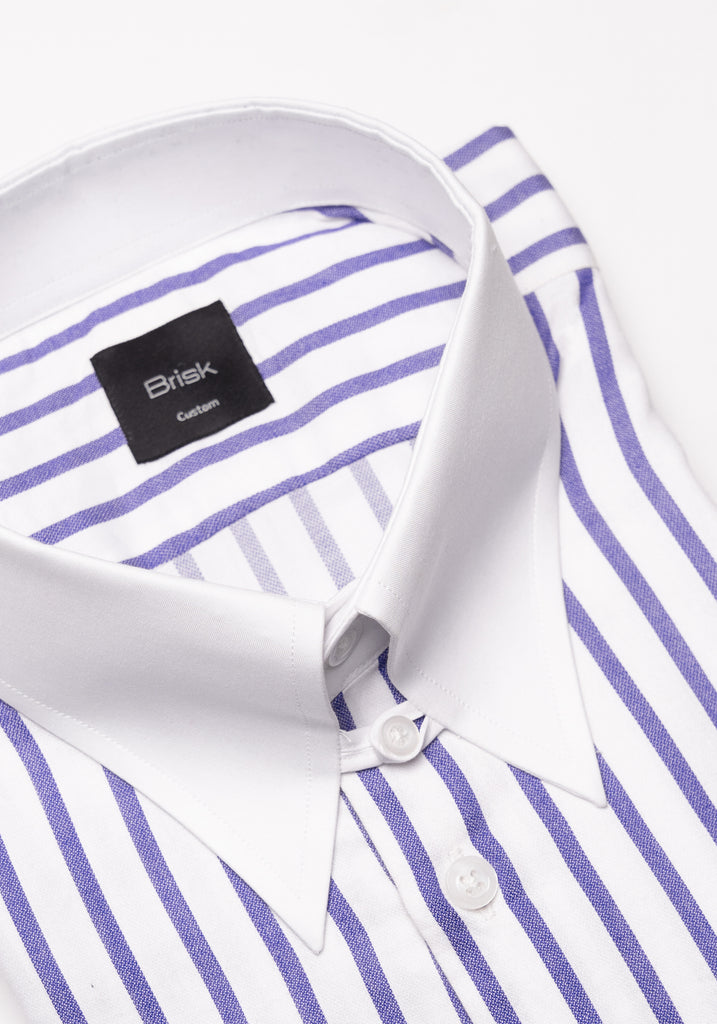 Purple Wide Stripes Soft Textured Pima Cotton - White Tab Collar