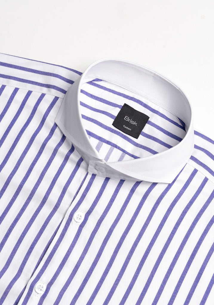 Purple Wide Stripes Soft Textured Pima Cotton Shirt - White Cutaway Extreme Collar