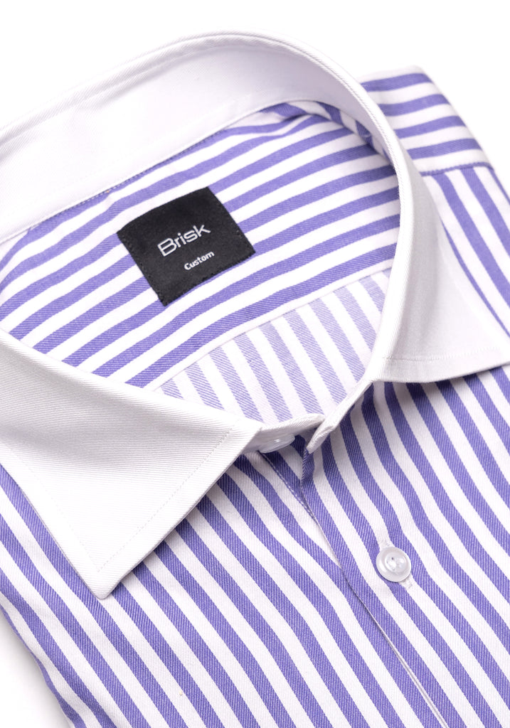 Purple Bengal Twill Stripes Pima Cotton Shirt - White Cutaway Classic Collar