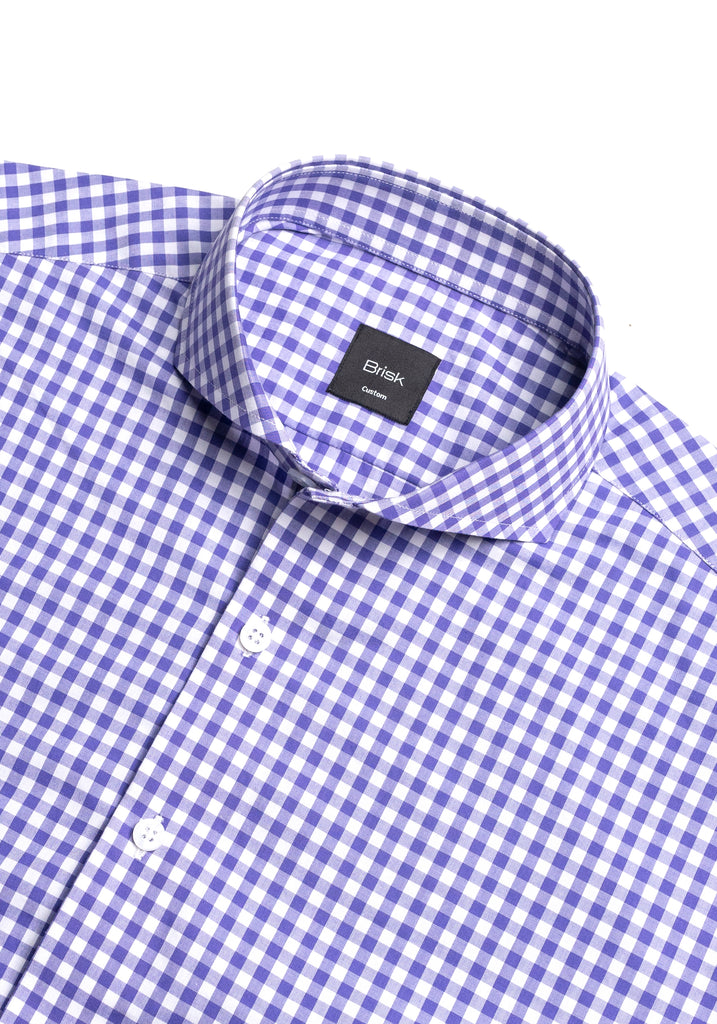 Purple Gingham Crisp Pima Cotton Shirt - Cutaway Extreme Collar