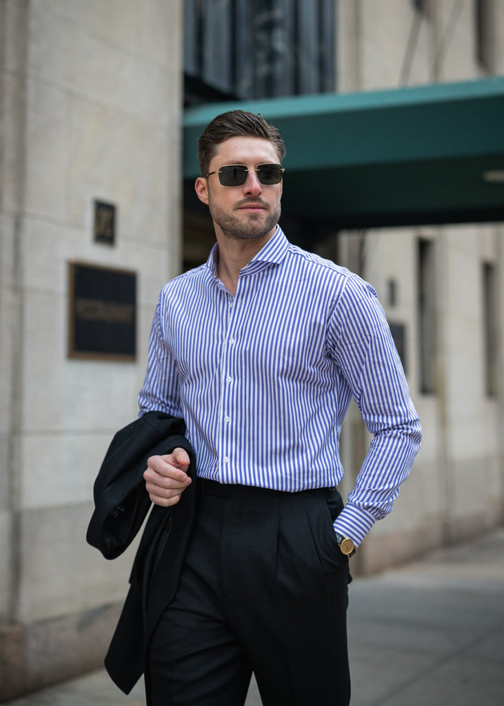 Purple Bengal Twill Stripes Pima Cotton Shirt - Cutaway Extreme Collar