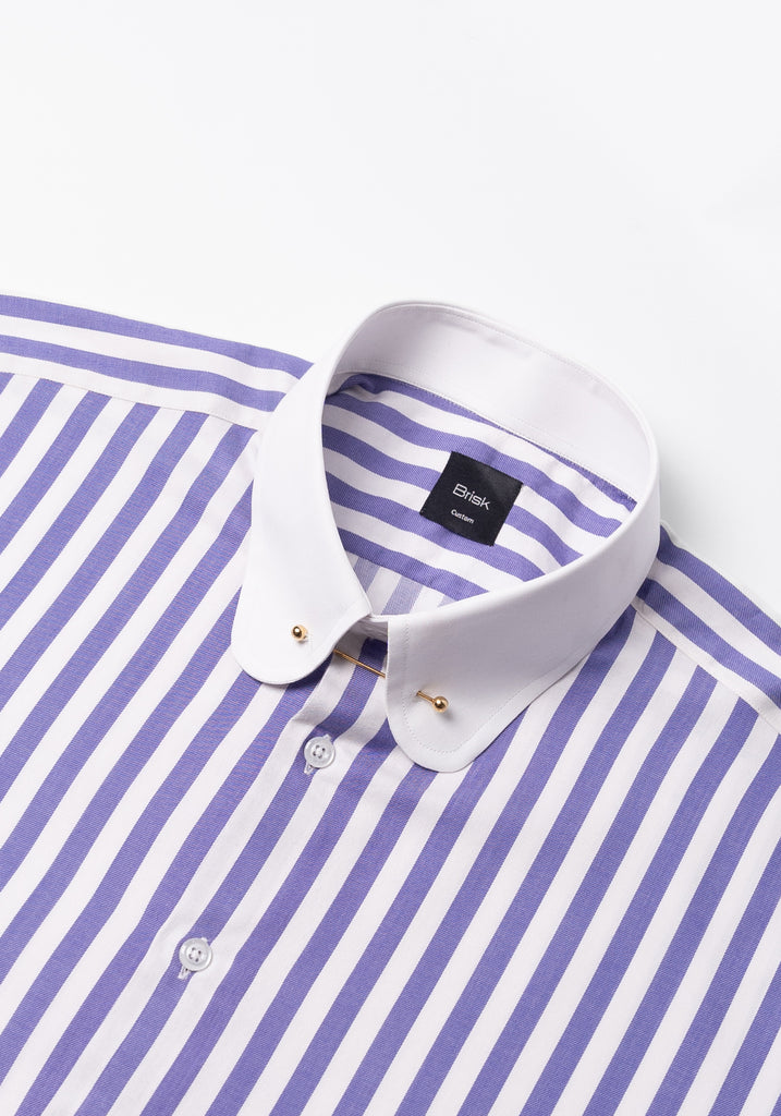 Purple Bold Twill Stripes Pima Cotton Shirt - White Club Golden Pin Collar & French Cuffs