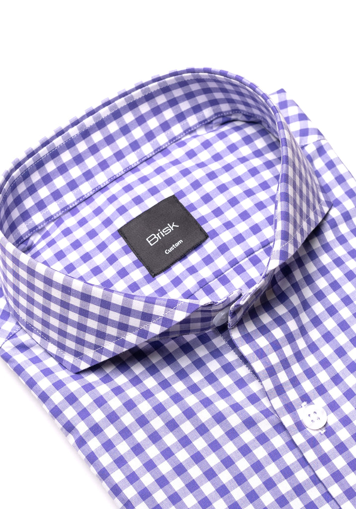 Purple Gingham Crisp Pima Cotton Shirt - Cutaway Extreme Collar