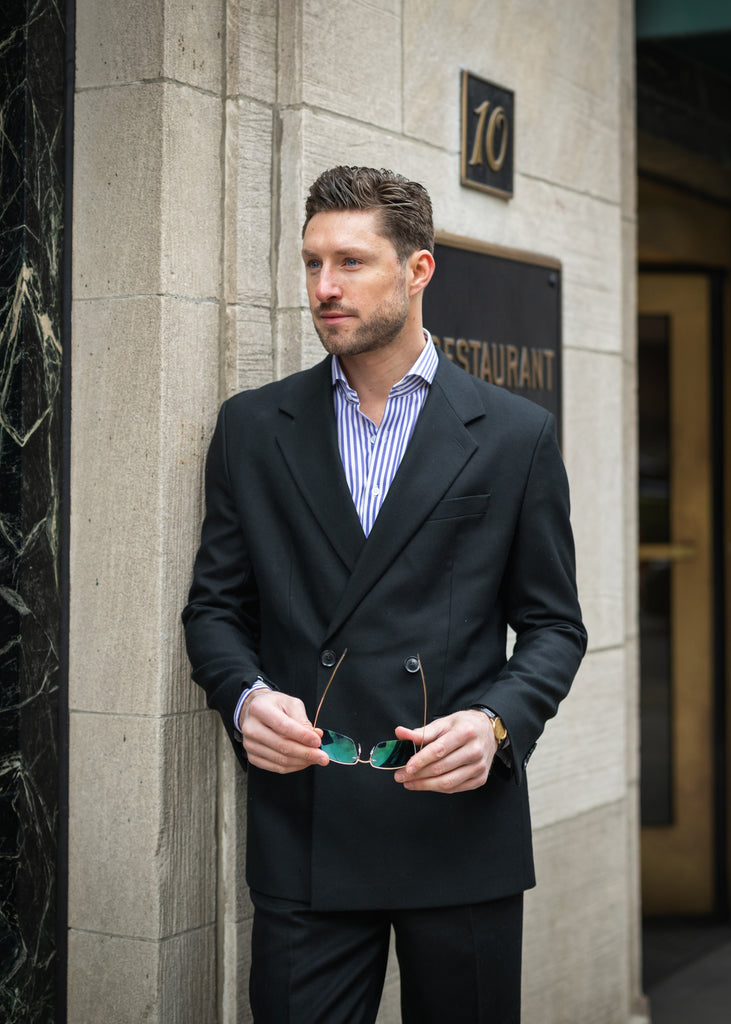 Purple Bengal Twill Stripes Pima Cotton Shirt - Cutaway Extreme Collar