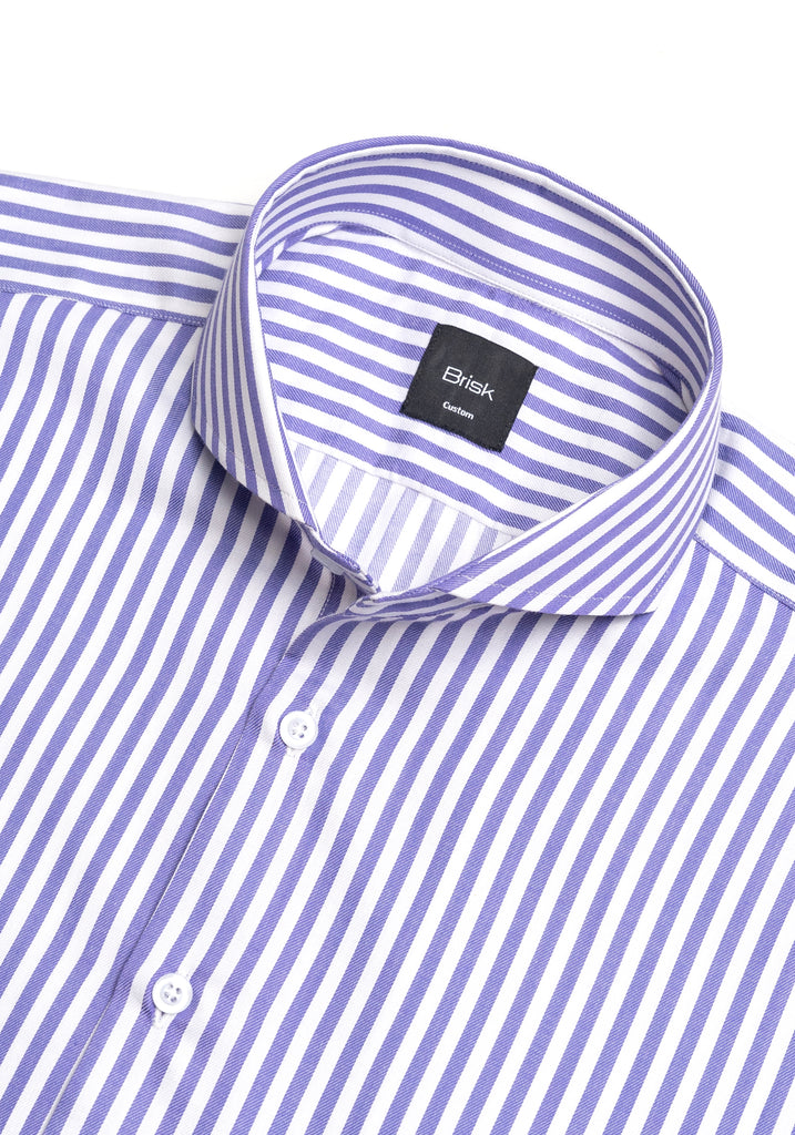 Purple Bengal Twill Stripes Pima Cotton Shirt - Cutaway Extreme Collar
