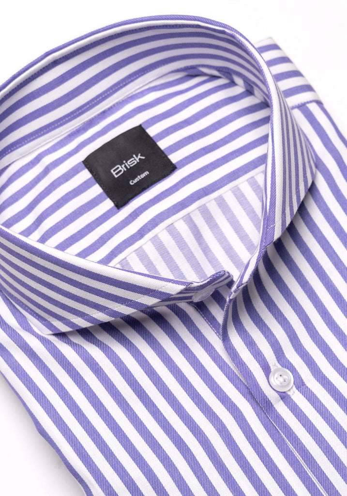 Purple Bengal Twill Stripes Pima Cotton Shirt - Cutaway Extreme Collar