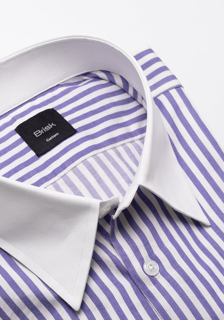 Purple Bengal Twill Stripes Pima Cotton Shirt - White Classic Straight Collar & French Cuffs