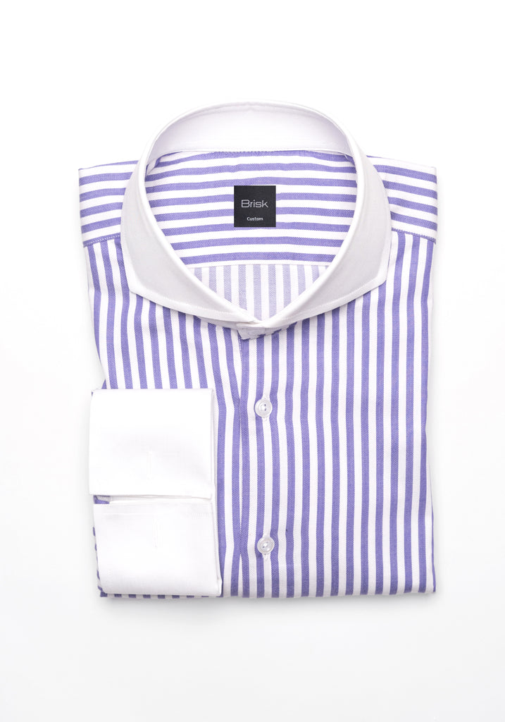 Purple Bengal Twill Stripes Pima Cotton Shirt - White Cutaway Extreme Collar