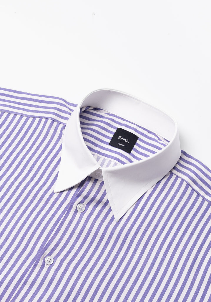 Purple Bengal Twill Stripes Pima Cotton Shirt - White Classic Straight Collar & French Cuffs