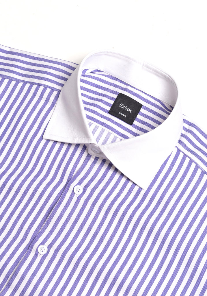 Purple Bengal Twill Stripes Pima Cotton Shirt - White Cutaway Classic Collar