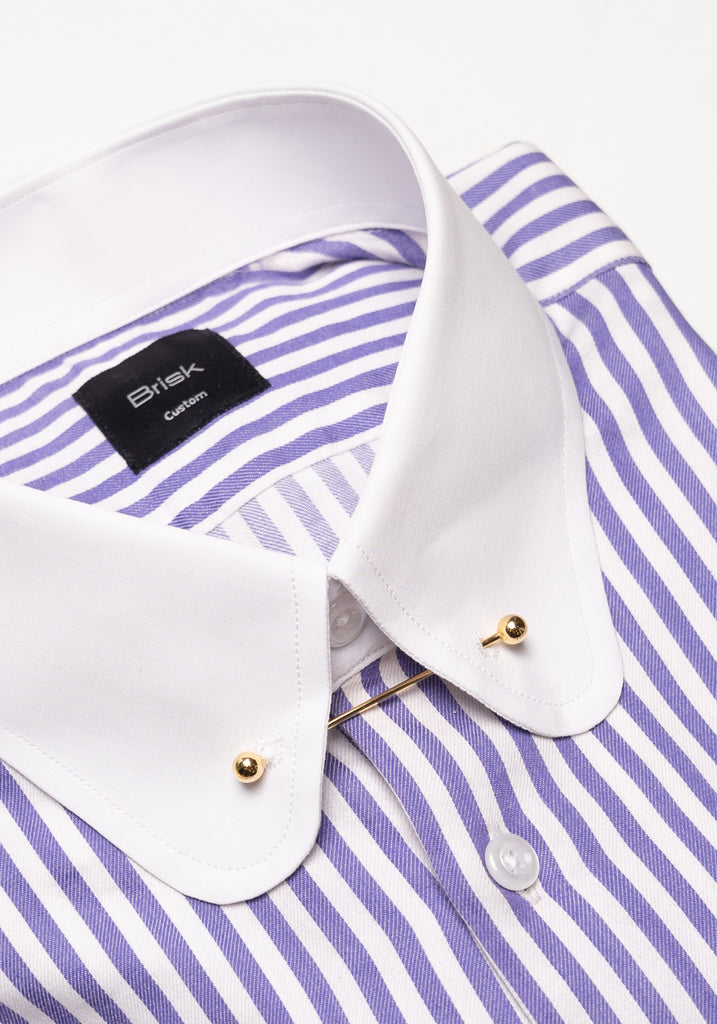 Purple Bengal Twill Stripes Pima Cotton Shirt - White Club Golden Pin Collar & French Cuffs