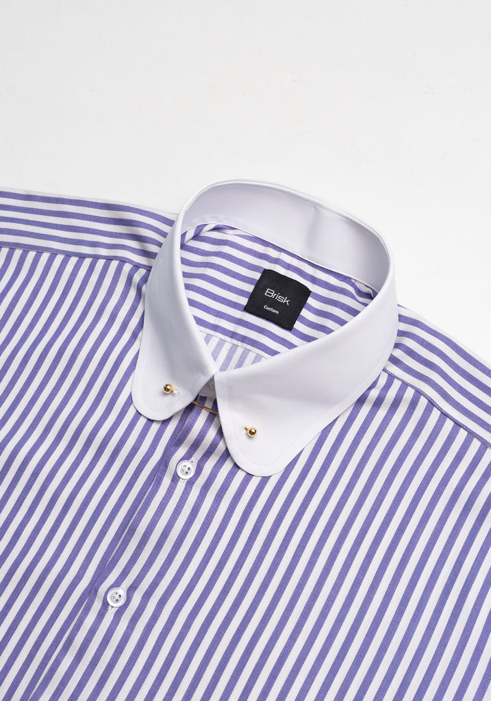Purple Bengal Twill Stripes Pima Cotton Shirt - White Club Golden Pin Collar & French Cuffs
