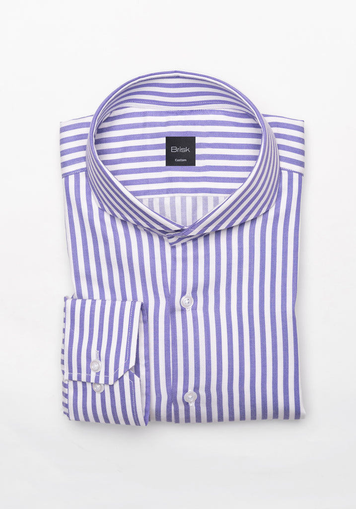 Purple Bengal Twill Stripes Pima Cotton Shirt - Cutaway Extreme Collar