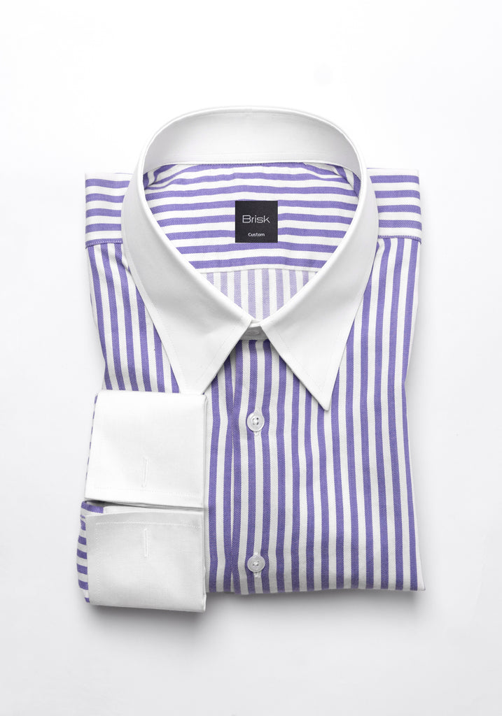 Purple Bengal Twill Stripes Pima Cotton Shirt - White Classic Straight Collar & French Cuffs