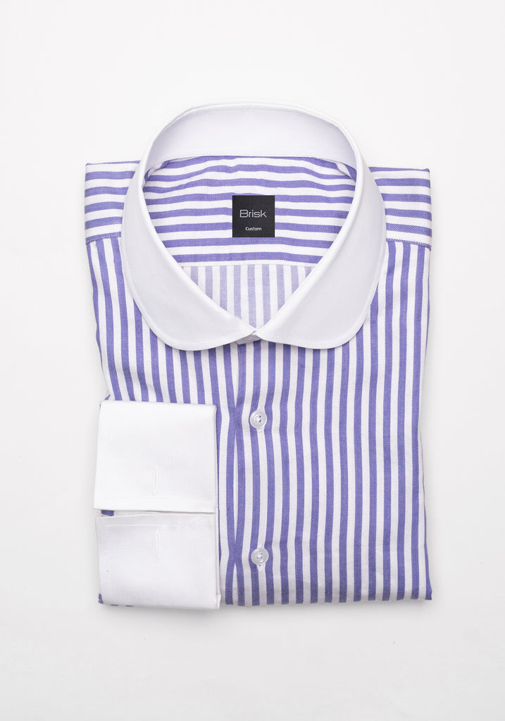 Purple Bengal Twill Stripes Pima Cotton Shirt - White Club Collar & French Cuffs