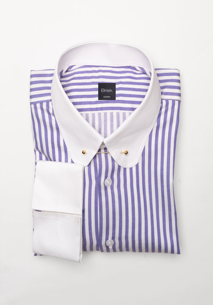 Purple Bengal Twill Stripes Pima Cotton Shirt - White Club Golden Pin Collar & French Cuffs