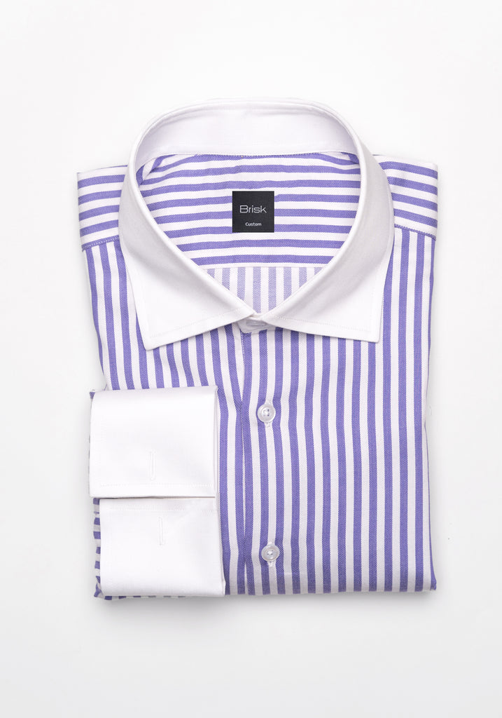 Purple Bengal Twill Stripes Pima Cotton Shirt - White Cutaway Classic Collar