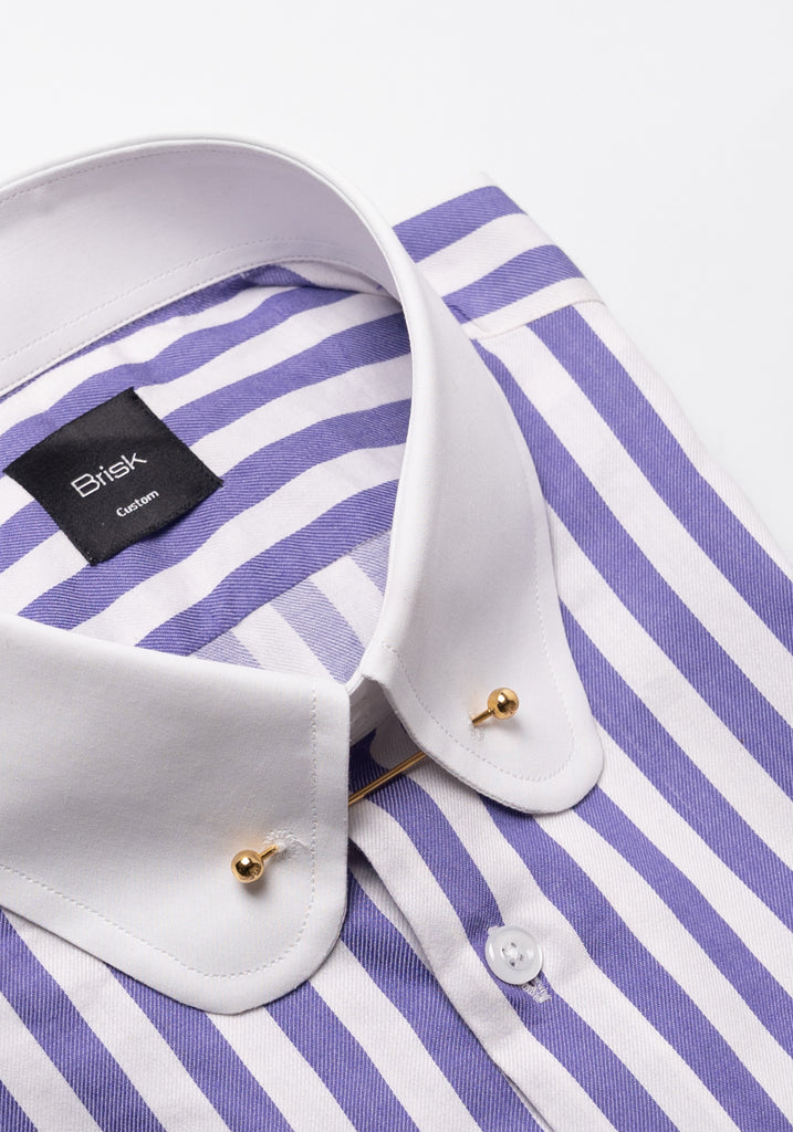 Purple Bold Twill Stripes Pima Cotton Shirt - White Club Golden Pin Collar & French Cuffs