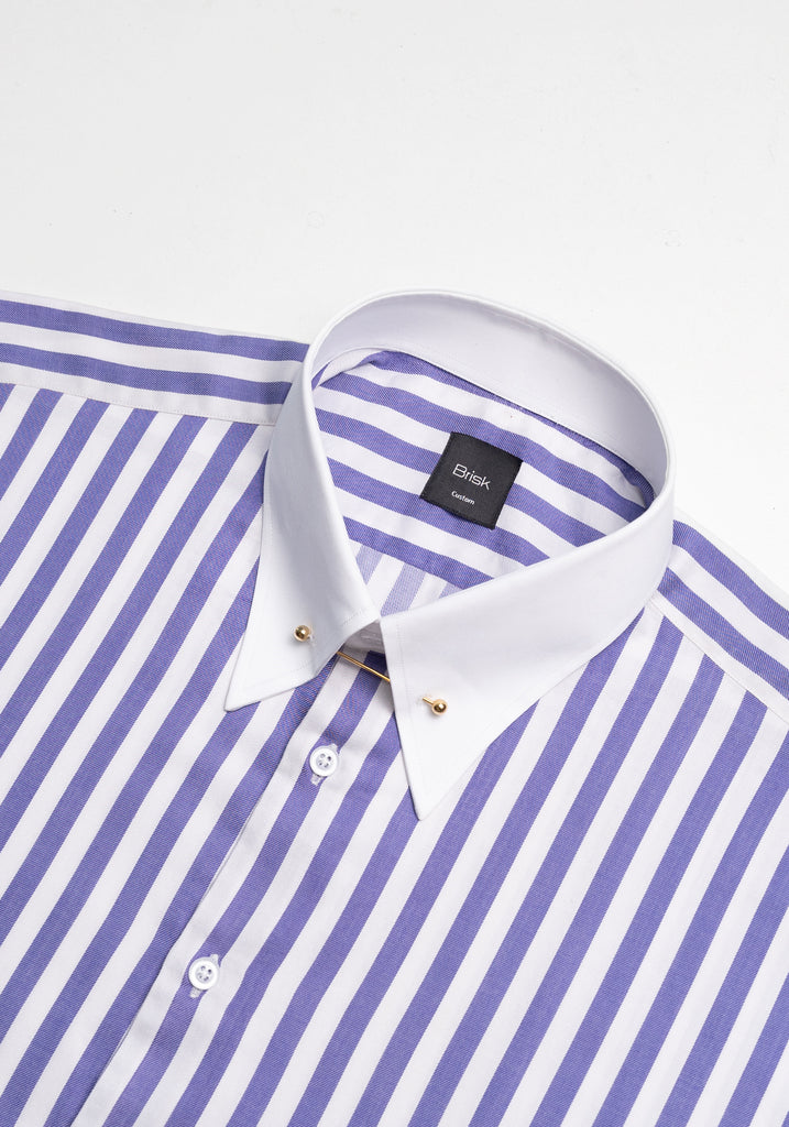Purple Bold Twill Stripes Pima Cotton Shirt - White Classic Golden Pin Collar & French Cuffs