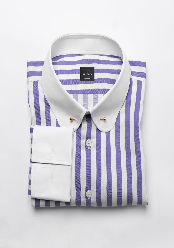 Purple Bold Twill Stripes Pima Cotton Shirt - White Club Golden Pin Collar & French Cuffs