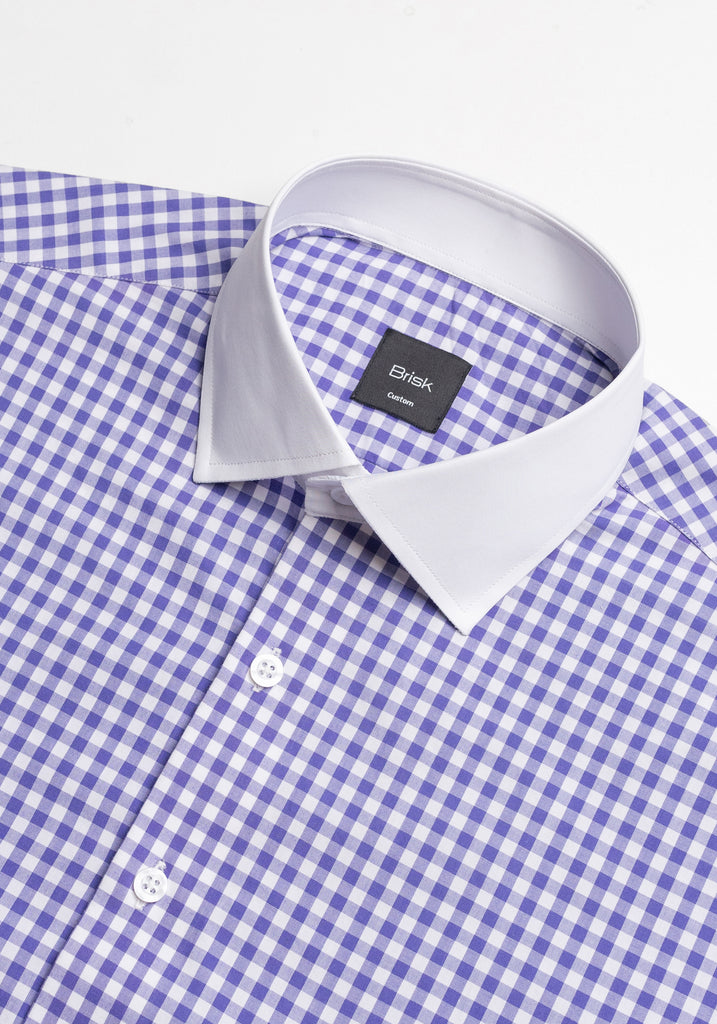 Purple Gingham Crisp Pima Cotton Shirt - White Cutaway Classic Collar
