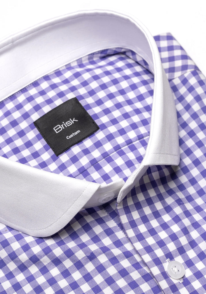 Purple Gingham Crisp Pima Cotton Shirt - White Club Collar