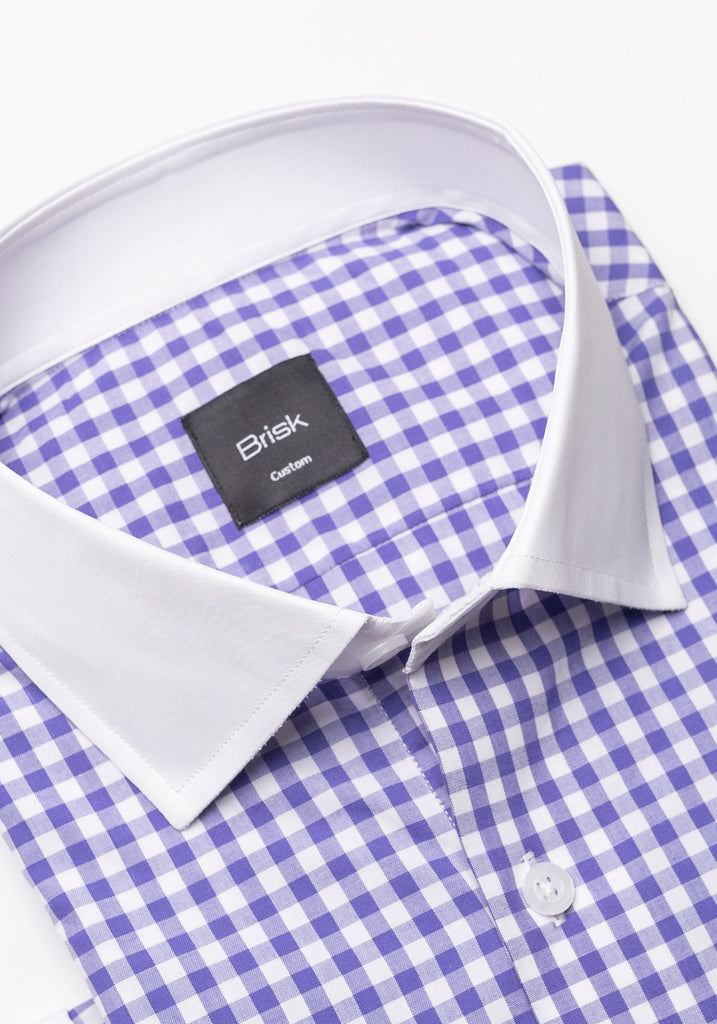 Purple Gingham Crisp Pima Cotton Shirt - White Cutaway Classic Collar