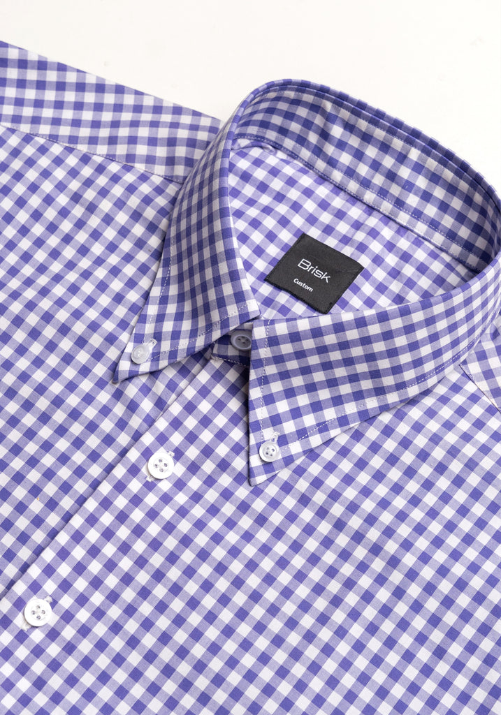 Purple Gingham Crisp Pima Cotton Shirt - Button Down Collar