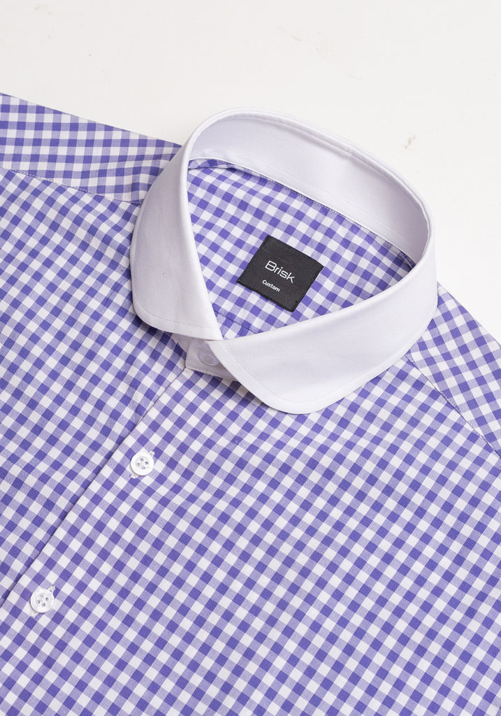 Purple Gingham Crisp Pima Cotton Shirt - White Club Collar
