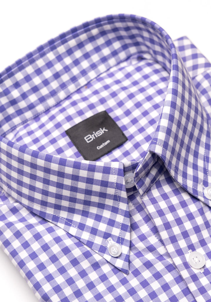 Purple Gingham Crisp Pima Cotton Shirt - Button Down Collar