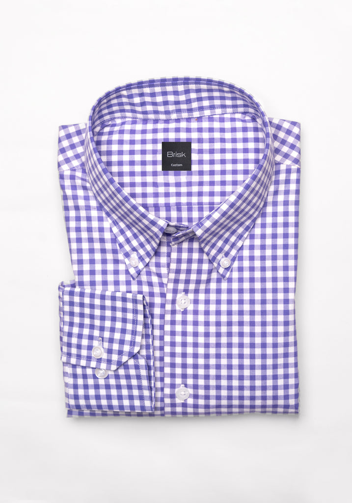 Purple Gingham Crisp Pima Cotton Shirt - Button Down Collar