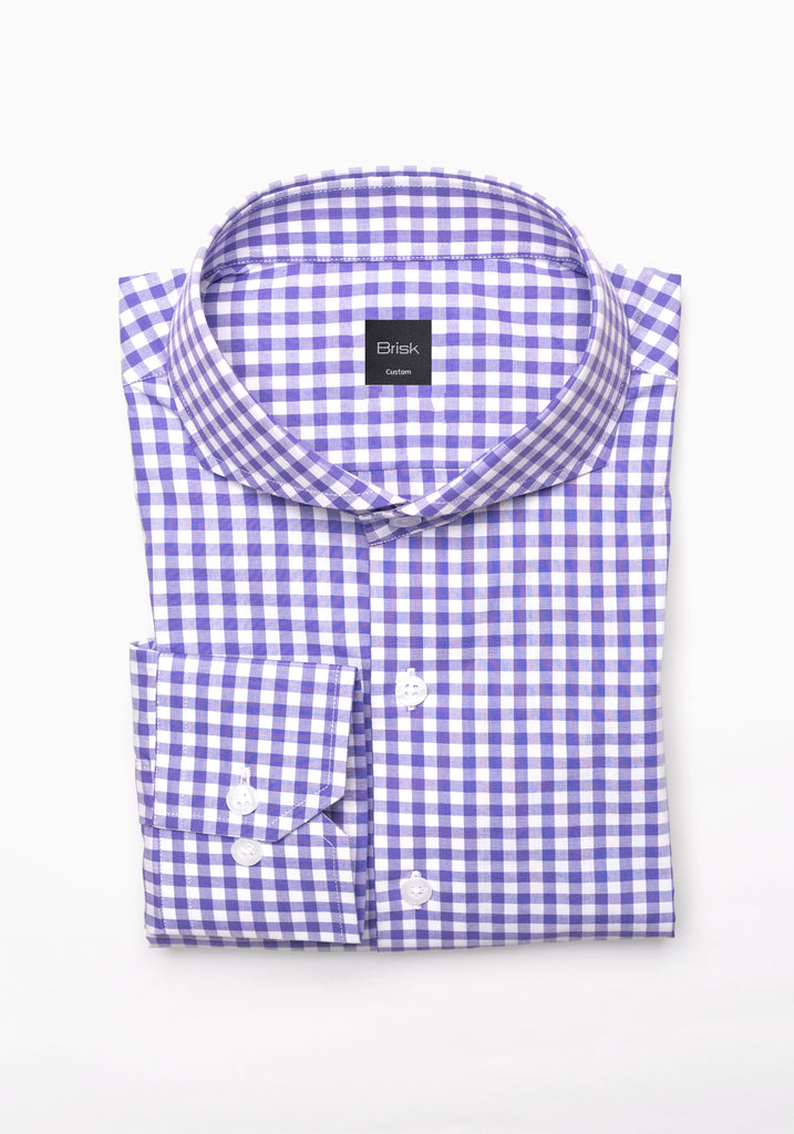 Purple Gingham Crisp Pima Cotton Shirt - Cutaway Extreme Collar