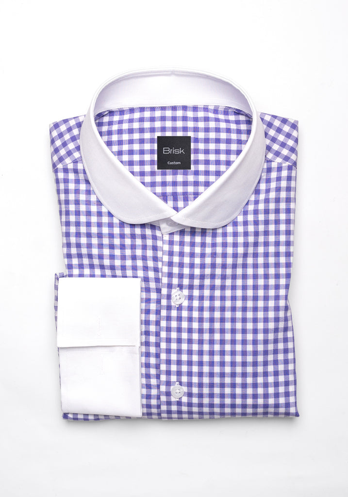 Purple Gingham Crisp Pima Cotton Shirt - White Club Collar