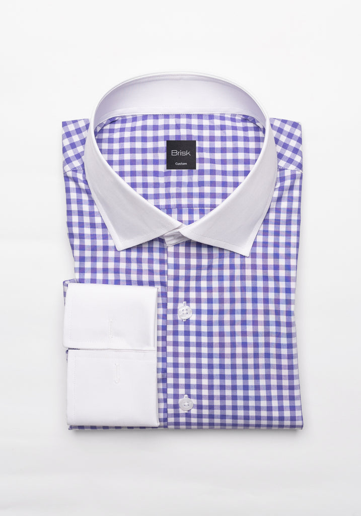 Purple Gingham Crisp Pima Cotton Shirt - White Cutaway Classic Collar