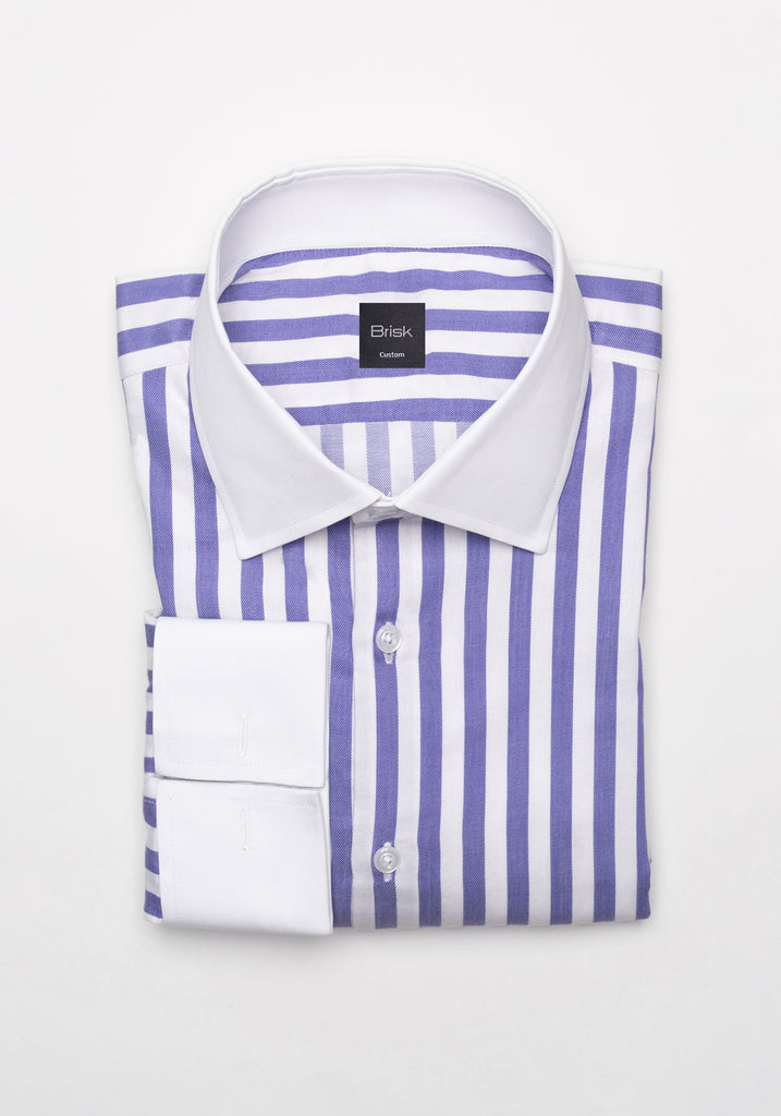 Purple Twill Bold Stripes Pima Cotton Shirt - White High Cutaway Classic Collar