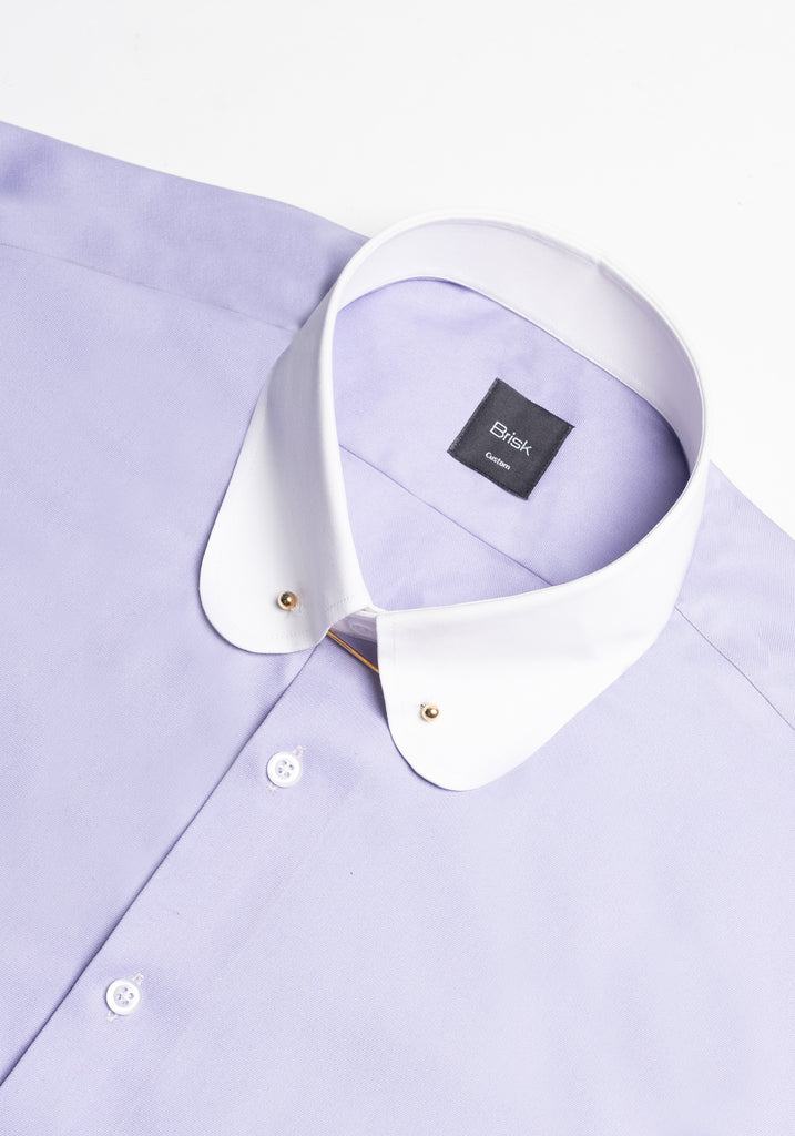 Purple Twill Pima Cotton Shirt - White Club Collar With Golden Pin Collar