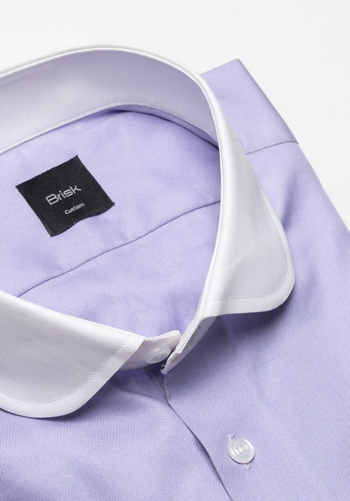 Purple Twill Pima Cotton Shirt - White Club Collar