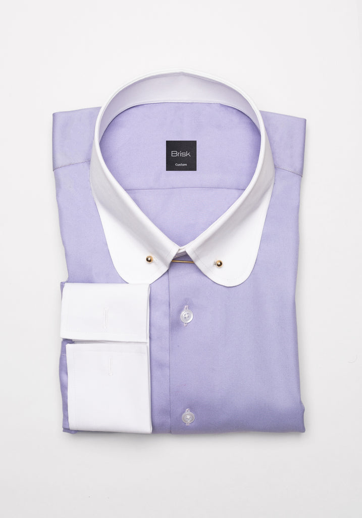 Purple Twill Pima Cotton Shirt - White Club Collar With Golden Pin Collar