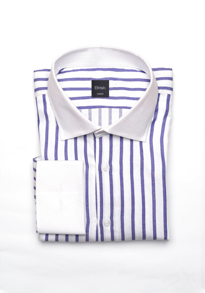 Purple Wide Stripes Soft Textured Pima Cotton Shirt - White Cutaway Classic Collar