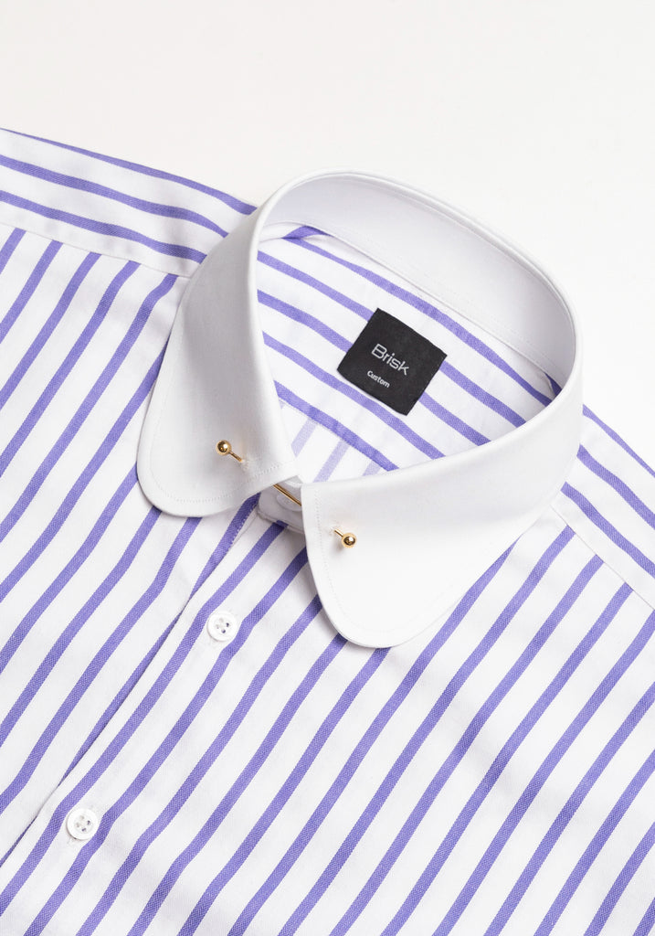 Purple Wide Stripes Soft Textured Pima Cotton - White Club Pin Collar
