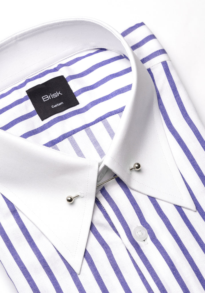 Purple Wide Stripes Soft Textured Pima Cotton Shirt - White Classic Silver Pin Collar