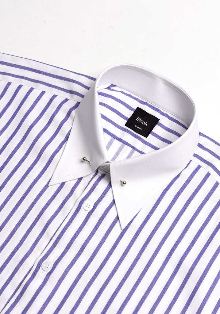 Purple Wide Stripes Soft Textured Pima Cotton Shirt - White Classic Silver Pin Collar