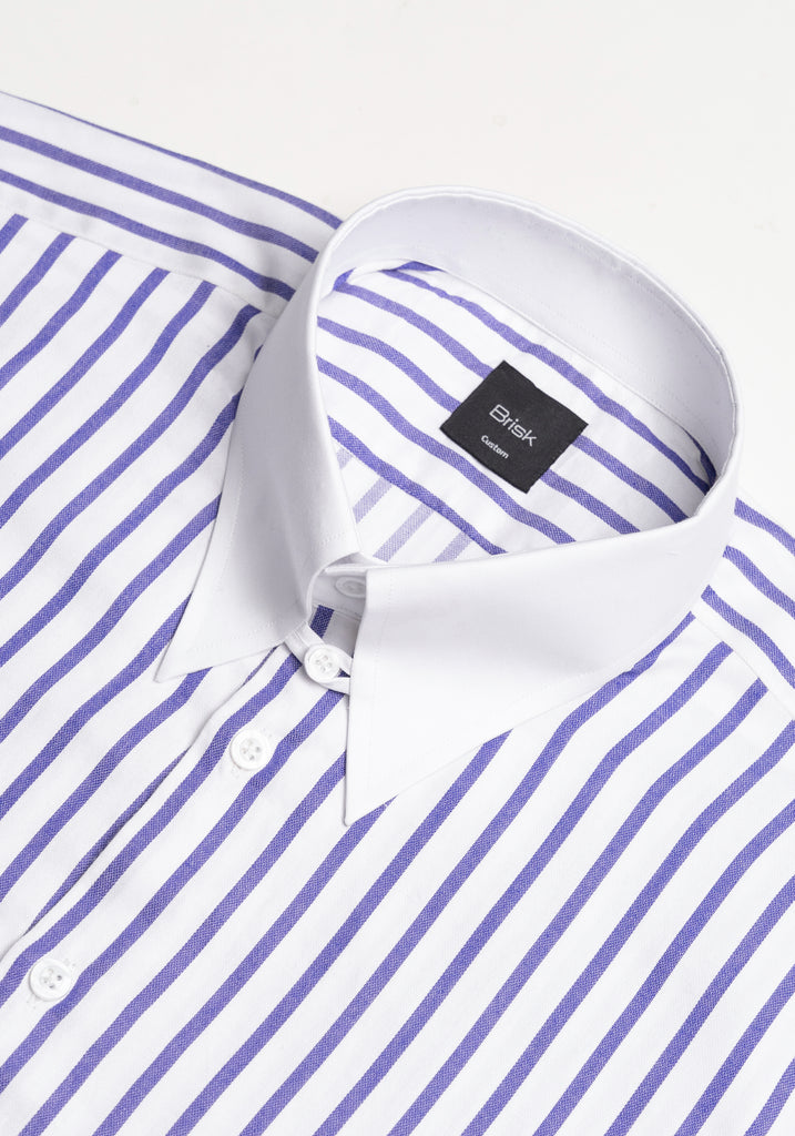 Purple Wide Stripes Soft Textured Pima Cotton - White Tab Collar