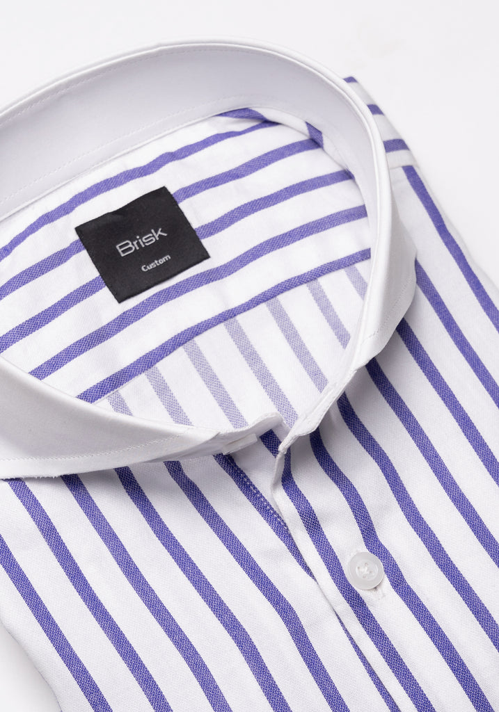 Purple Wide Stripes Soft Textured Pima Cotton Shirt - White Cutaway Extreme Collar