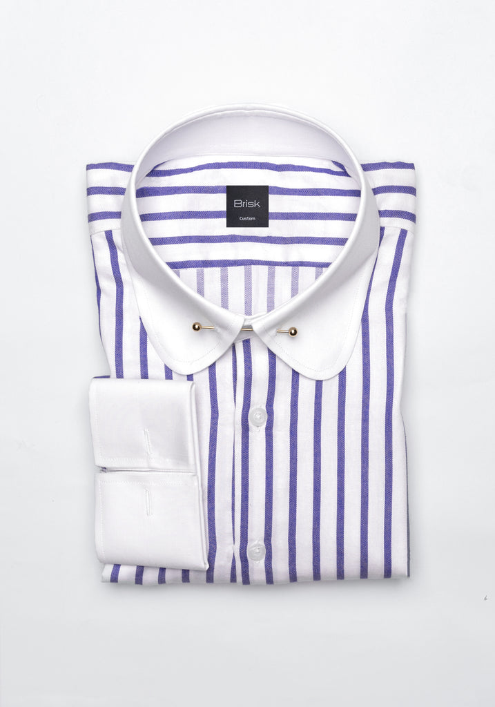 Purple Wide Stripes Soft Textured Pima Cotton - White Club Pin Collar