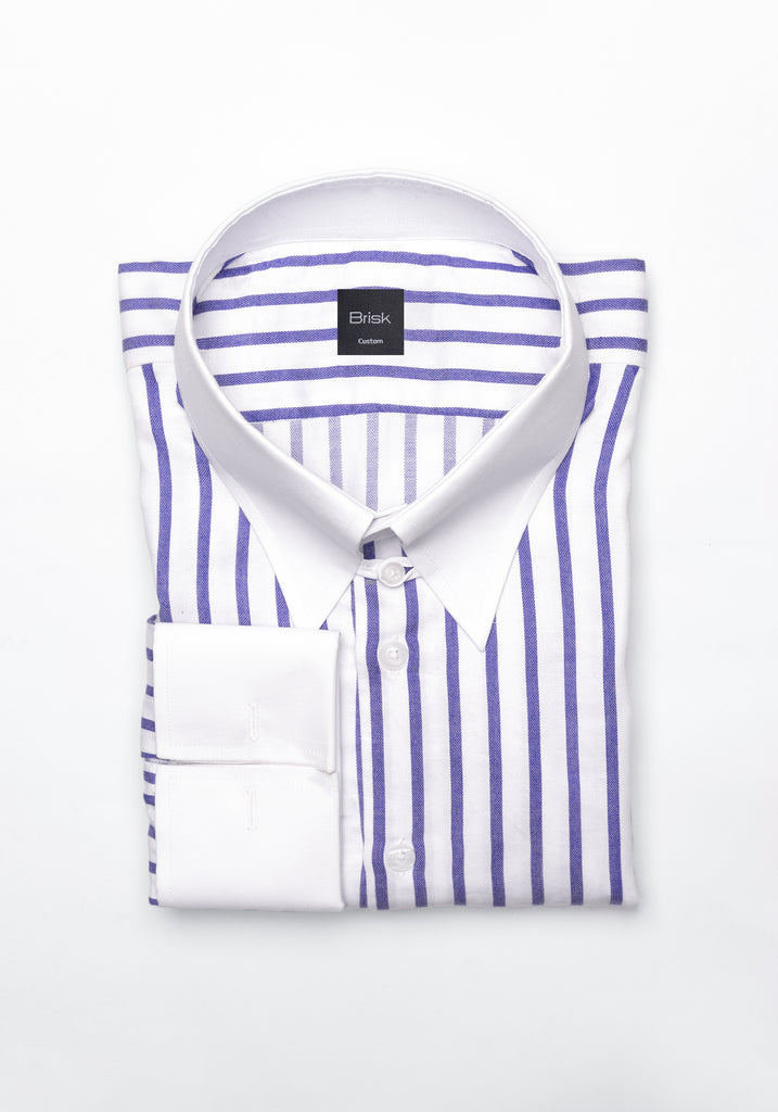 Purple Wide Stripes Soft Textured Pima Cotton - White Tab Collar