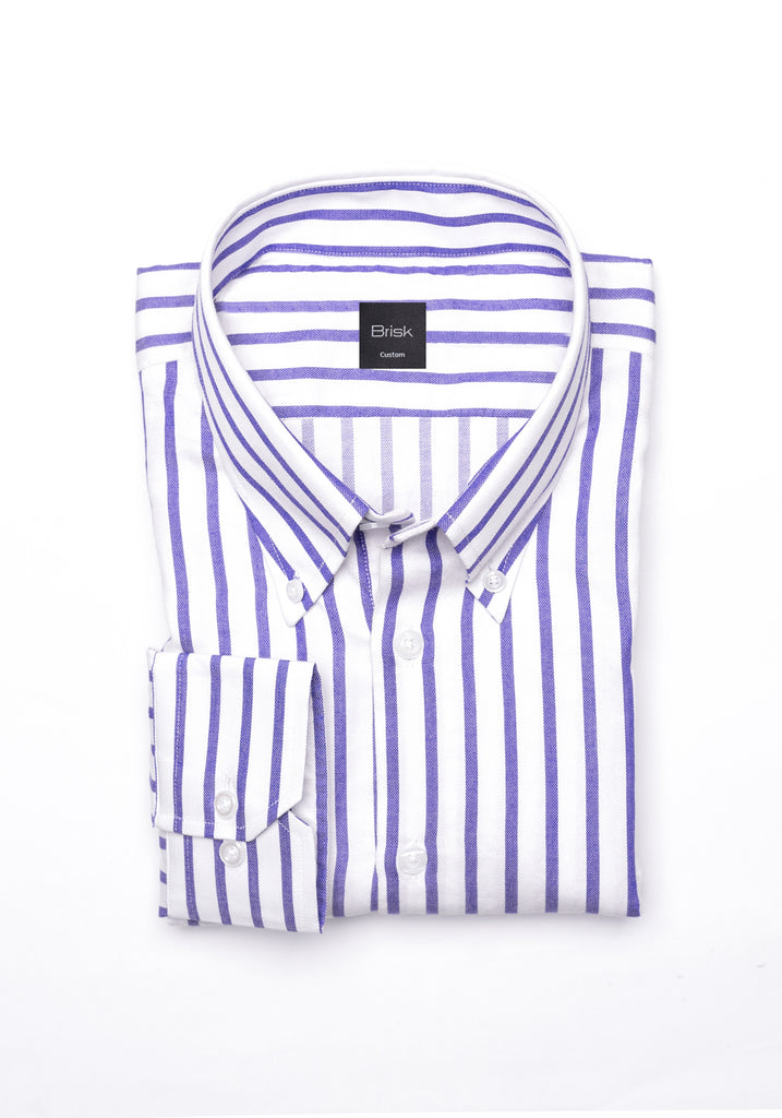 Purple Wide Stripes Soft Textured Pima Cotton Shirt - Button Down Collar
