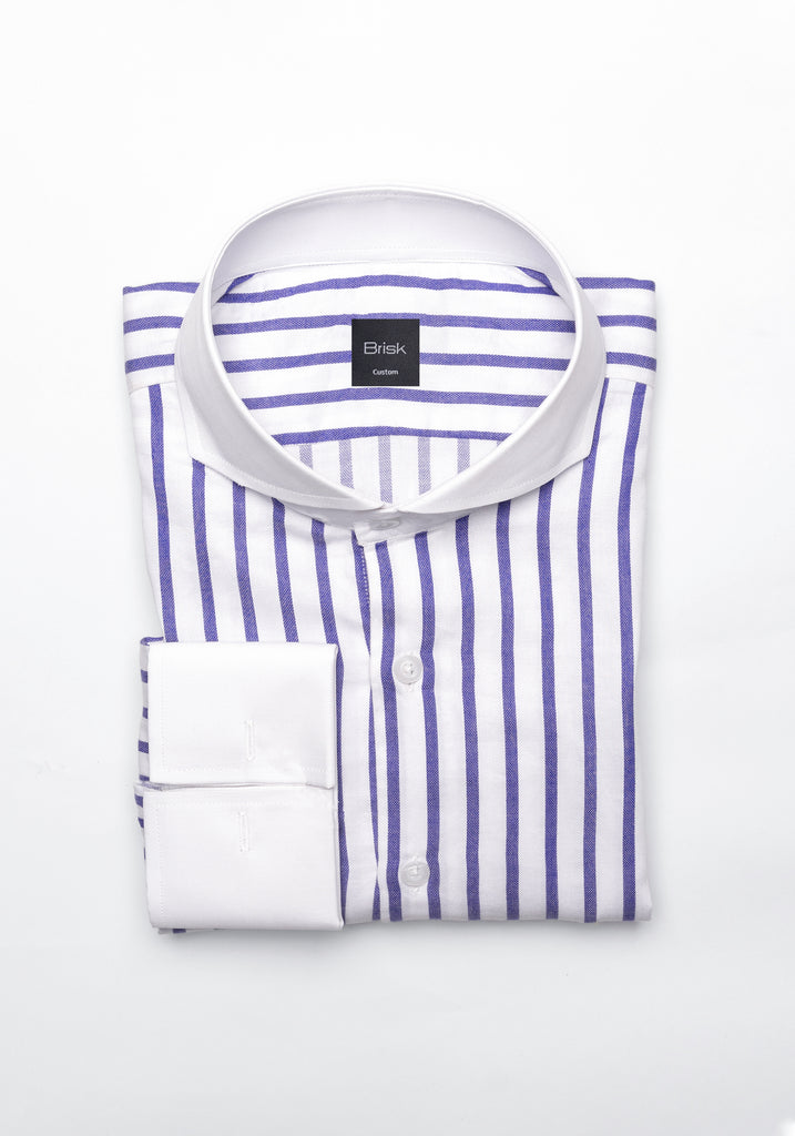 Purple Wide Stripes Soft Textured Pima Cotton Shirt - White Cutaway Extreme Collar